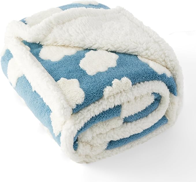 LE SURE Waterproof Dog Blanket for Medium Dogs - Washable Double Sided Dog Blankets with Warm Jacquard Shag and Soft Sherpa Fleece, Pet Cat Blanket for Couch Protection, 3D Textured Cloud, Blue