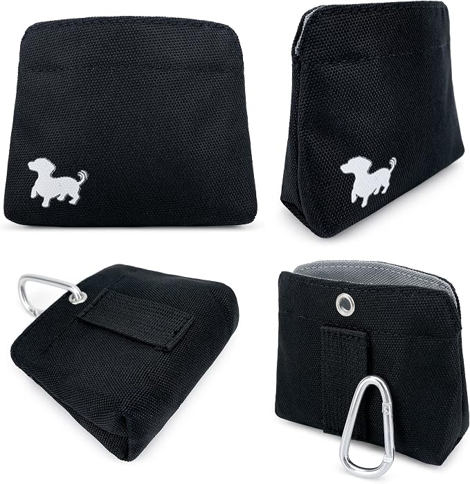 Small Dog Treat Pouch – Slim Magnetic Pocket Dog Treat Bag for Walking & Training – Discreet Clip On Treat Pouch for Leash, Waistband or Pocket – Mess Free Storage (Black/Gray)