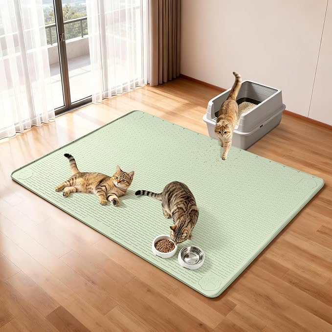 Silicone Cat Litter Mat for Litter Box 40”x40” Large Cat Mat, Green | Waterproof, Non-Slip, Leak-Proof Rug Mat with Lip, Easy to Clean, Extra Large Litter Catcher Mat for Floor