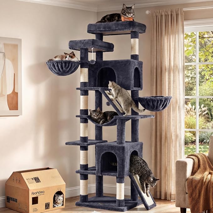 Feandrea Large Cat Tree, 81.1" Tall Sturdy Cat Tower for Indoor, Dark Gray | Sturdy Tall Climbing Tower, Multi-Level Condo for Indoor Cats, Dark Gray, CLAWFY Collection UPCT021G201