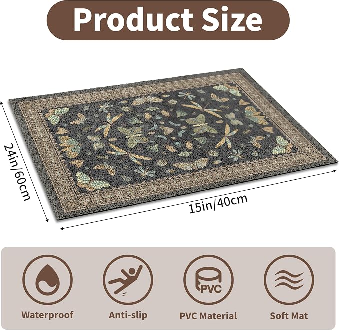 Cat Litter Mat 24"x15" for Litter Box, Non-Slip Washable Floor Mat with Litter Trapping Design, Scatter Control for Cats and Kittens, Black