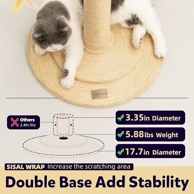 Meowoou Cat Scratching Post for Indoor Cats Adults 42 Inch Tall Cat Scratcher with Sisal Rope for Kittens and Medium Large Cats Multi-Colored
