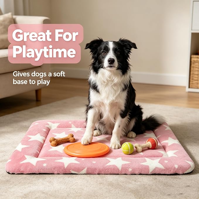 Dog Bed Mat,Reversible & Ultra Soft Kennel Pad-Machine Washable Pet Bed for Dogs & Cats-All-Weather Crate Liner for Crates,Carriers & Travel (Big Star&Pink, 30.0" L x 20.0" W x 1.5" Th)