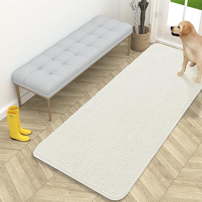 OLANLY Dog Door Mat for Muddy Paws 59x24, Super Absorbent Chenille Mud Mat | Ivory, Absorbs Moisture and Dirt, Non-Slip Machine Washable Doormat, Quick-Drying Indoor Entryway Floor Carpet for Dogs