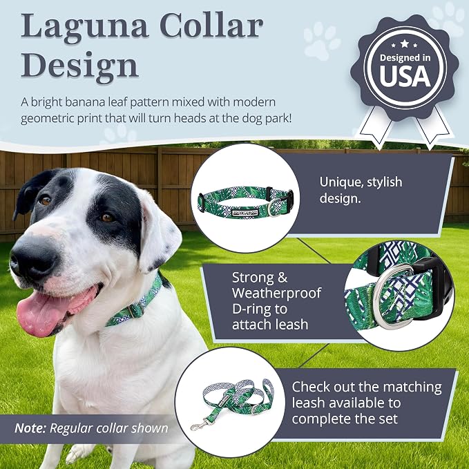 Lucky Love Dog Collar, Beautiful & Vivid Pattern Small Boy Dog Collars, Easy On & Off Clasp Accessory (Blue Laguna, S)