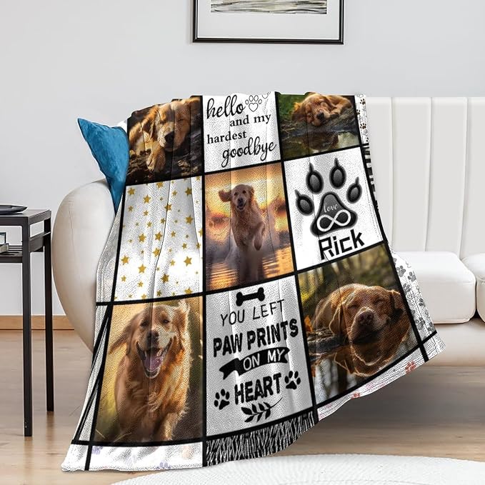 Custom Blankets Gifts from Pet Dog with Photos & Name - Personalized Picture Fleece Blanket in Memory of Dog - Gifts for Pet Animal Women Men Dog Lovers Memorial Gift - Pet Loss Sympathy Gift L