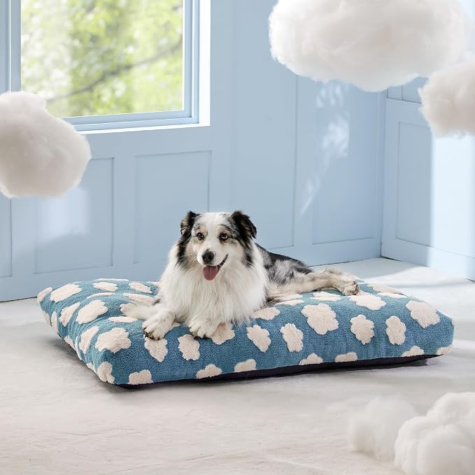 LE SURE Cute XL Dog Bed for Crate-Thick Shredded Chopped Foam Pet Bed as Gift for Indoor with Removable Washable Cover, Modern Fuzzy Plush & Anti Slip Bottom, Blue