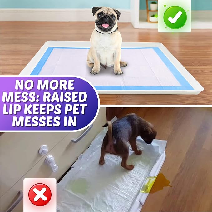 Skywin Dog Pee Pad Holder Tray Fits Up to 30” x 36” Wee Wee Pee Pads - Stable Grip, Raised Edges, Quick-Wipe Silicone Surface Dog Potty Tray Holder for Indoor Flooring Protection (White)