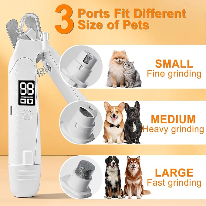 Dog Nail Clippers & Grinder with LED Light | 2-in-1 Quiet Pet Nail Grinder & Trimmer, USB Rechargeable, Splash Guard, for Small to Large Dogs & Cats