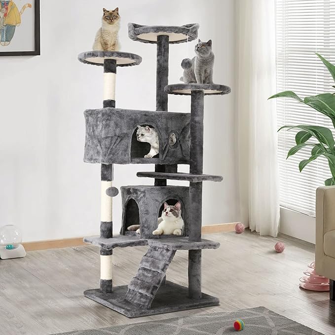 70'' Tall Multi-Level Cat Tree for Indoor Cats, Furniture With Scratching Post, Platform, Condo, Tower With Funny Toy, Corner Tree for Medium Cats
