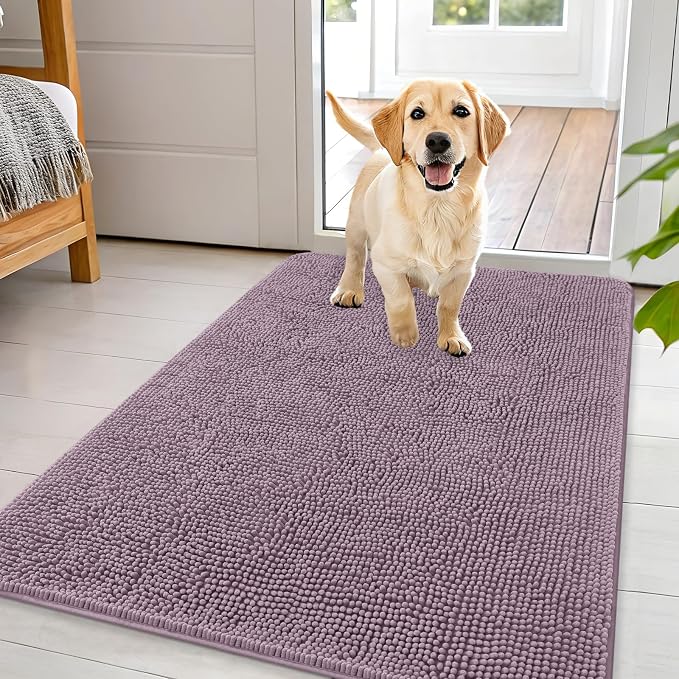 OLANLY Dog Door Mat for Muddy Paws 44x32, Super Absorbent Chenille Mud Mat | Deep Plum, Absorbs Moisture and Dirt, Non-Slip Machine Washable Doormat, Quick-Drying Indoor Entryway Floor Carpet for Dogs