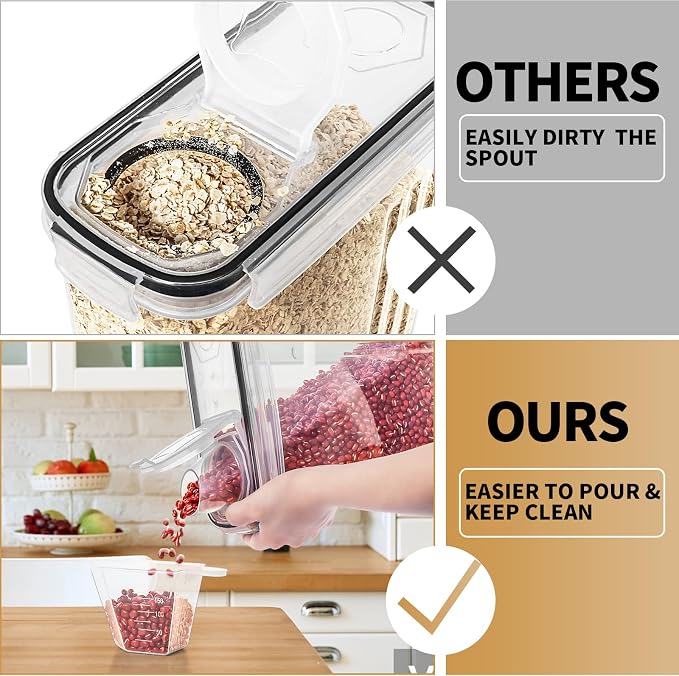 PRAKI Cereal Containers Storage Set (4L,135.2 Oz), 4PCS Airtight Food Storage Containers with Pour Spout for Kitchen & Pantry Organization Cereal Dispensers with 20 labels, Measuring Cup & Marker | Airtight Food Storage Containers for Kitchen & Pantry ...