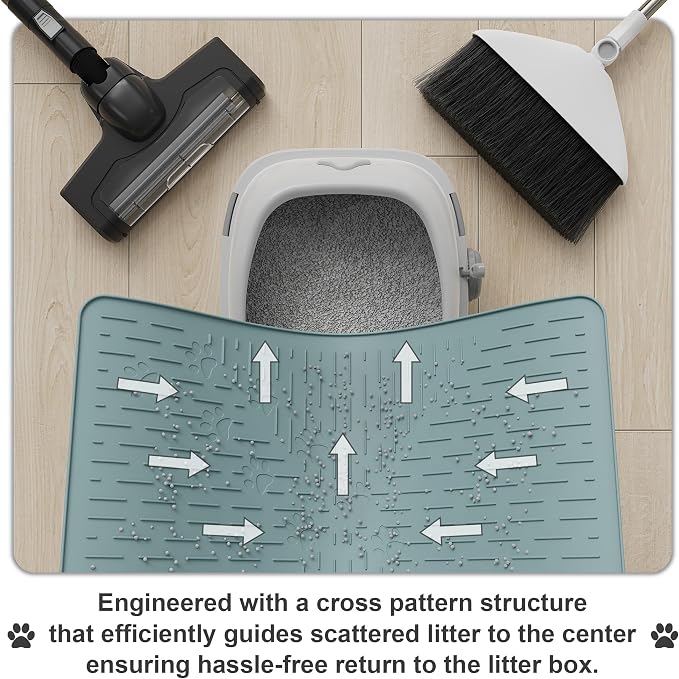 OHMO Cat Litter Mat, 23.5x16 Silicone Trapping Mat Light Blue | for Kitty Litter Box, Easy Clean, BPA Free Rubber, Center Litter Collection, Easy Pour-Back, Waterproof, Odor-Resistant