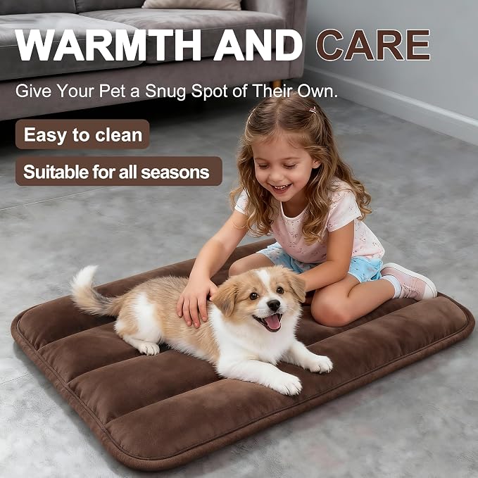 Dog Bed Mat, Reversible Dog Crate Pad with Washable Kennel Mat and Soft Foam, Flat Pet Bed for Dogs & Cats, for Crates Carriers & Travel (Dark Brown, 23" L*14" W*1.5" Th)