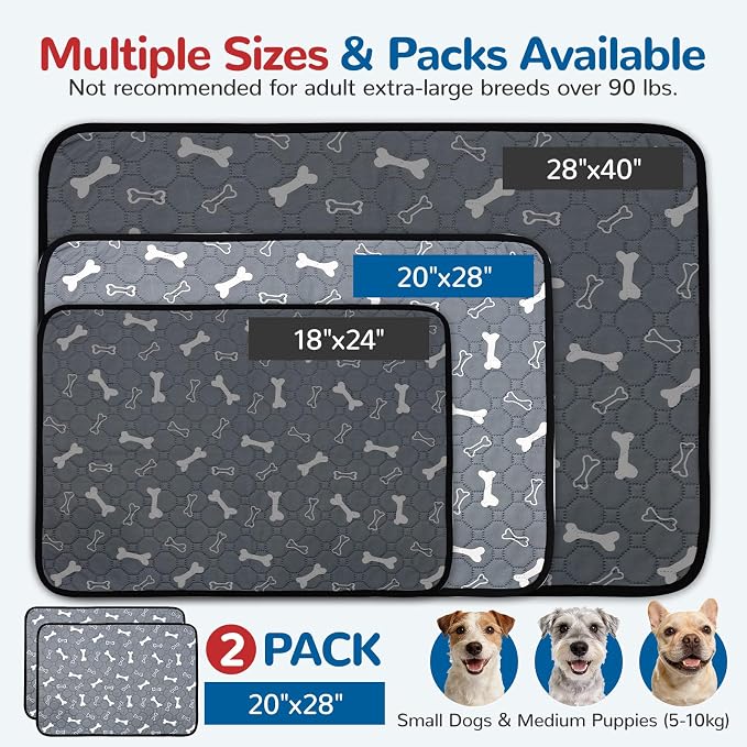 BAEJMJK Washable Dog Pee Pads, Reusable Dog Crate Mats Puppy Training Pads, 4-Layer Super Absorbent Waterproof Non-Slip Leak-Proof Ideal for Potty, Crate, Playpen & Travel(20"x28",Gray 2-Pack)