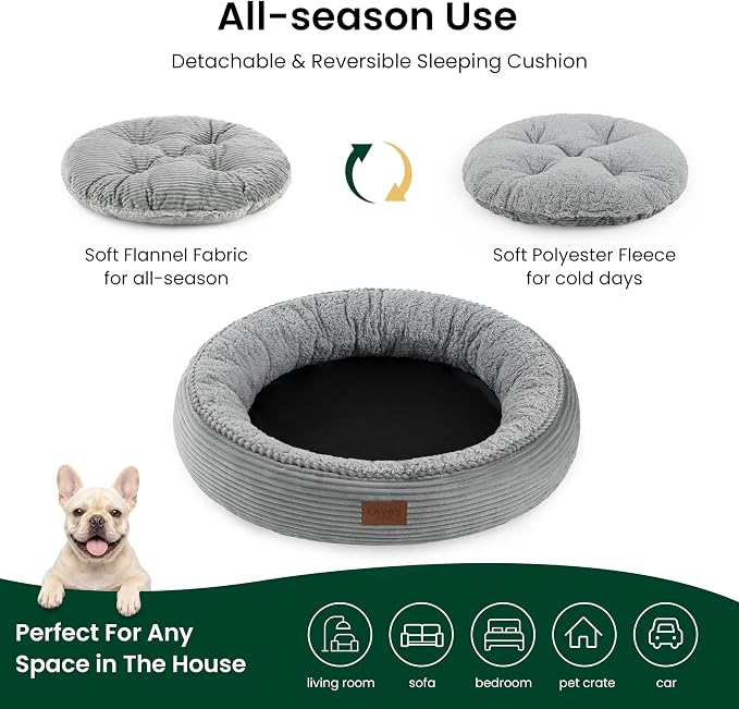 Love's cabin Round Donut Cat and Dog Cushion Bed, 30in Pet Bed for Medium or Large Dogs, Anti-Slip & Water-Resistant Bottom, Soft Durable Fabric Pet Beds, Washable Calming Cat Bed, Pure Gray