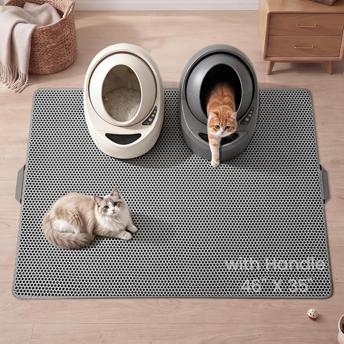 Cat Litter Mat, Upgrade Super Waterproof Back Layer Litter Box Mat, Non Slip, Durable, Soft on Paws Kitty Trapping Matt (46"x35", Gray)