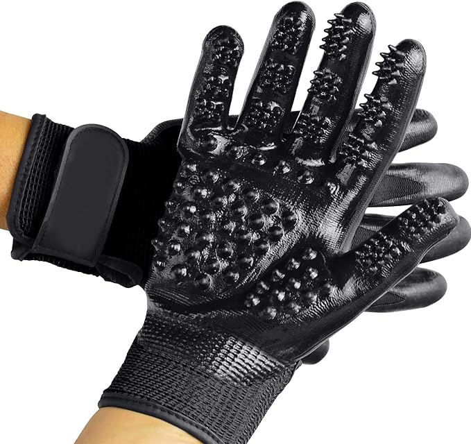 Pet Grooming Glove – Patented Rubber-Massage Shedding Bath & Hair Remover for Dogs, Cats & Livestock – Lightweight, Flexible, Secure Fit (Cyan&Black)