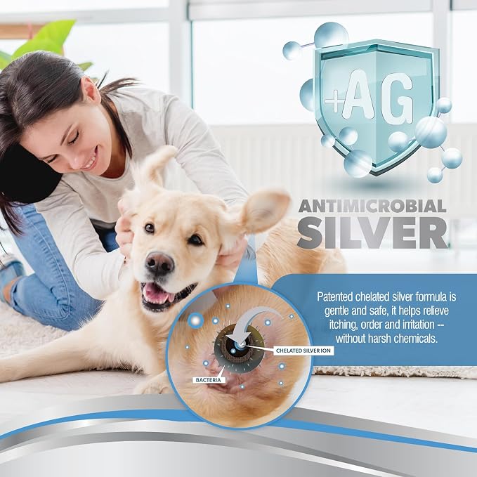Natural Ear Wash Cleaner for Dogs & Cats, 8 fl oz | Infection Treatment for Dogs, Targets Odors & Wax Build-Up, Soothes Itchy Ears, NOT Colloidal Silver - Chelated Silver, USA