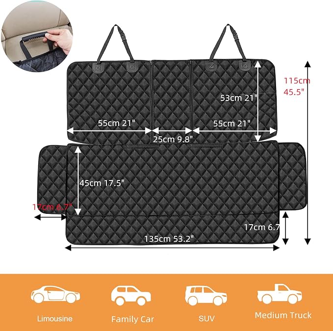 ANOSOSPECIAL Dog Car Seat Cover for Back Seat,Car Seat Protector for Dogs Nonslip Water Proof Universal Fit Dog Car Seat Cover for ISOFIX Truck SUV(Large,Black)