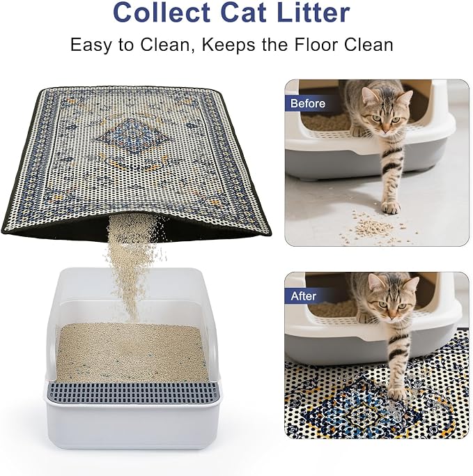 Cat Litter Mat 26.8"x46.5" Double Layer Waterproof Litter Box Mat Washable Litter Trapping Mat
