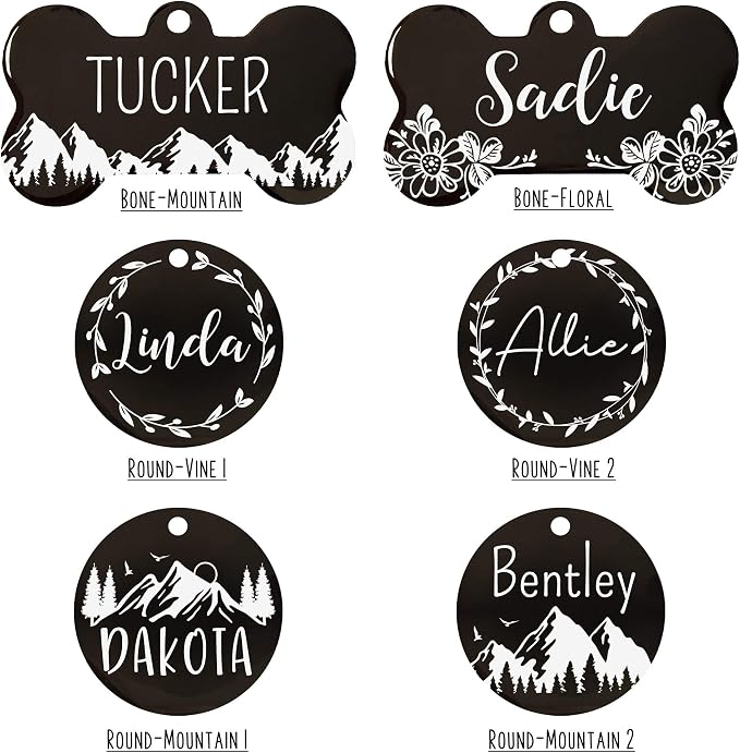 Ultra Joys Stainless Steel Pet ID Dog Name Tag Personalized Front and Back Engraving, Customized for Dogs and Cats, Optional Engraving on Both Sides, Round With Vine Design, Large