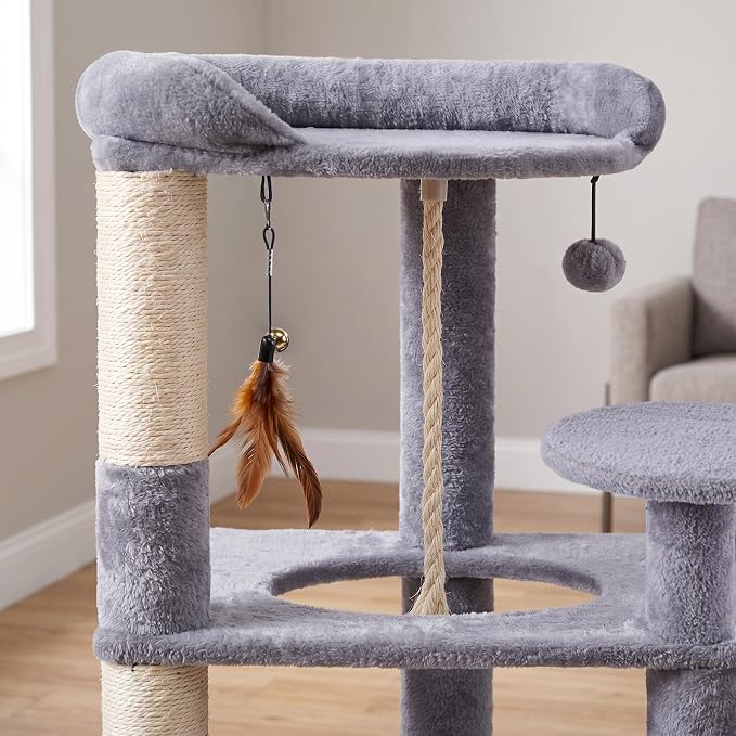 AIWIKIDE 31.5 Inch Cat Tree for Indoor Cats, Multi-Level Medium Cat Tower with Plush Perch, Sisal Scratching Posts and Private Condo for Kittens, Grey