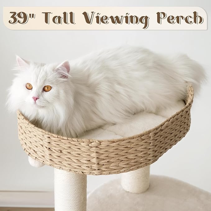 Modern Cat Tree, 39" Tall Cat Tree Tower for Cats, Cat Condo with Scratching Posts, Multi-Level Solid Wood Tower & Top Perch, Cat Furniture for Big Cats