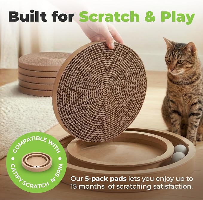 Best Pet Supplies Catify Cat Scratcher, Fun Interactive Scratchers, Posts, Poles, Claw Safe, Furniture Saver Indoor Play Support Natural Cat Behaviors Heavy Duty - Round(5 Pack)