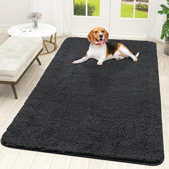 OLANLY Dog Door Mat for Muddy Paws 70x46, Super Absorbent Chenille Mud Mat | Dark Grey, Absorbs Moisture and Dirt, Non-Slip Machine Washable Doormat, Quick-Drying Indoor Entryway Floor Carpet for Dogs