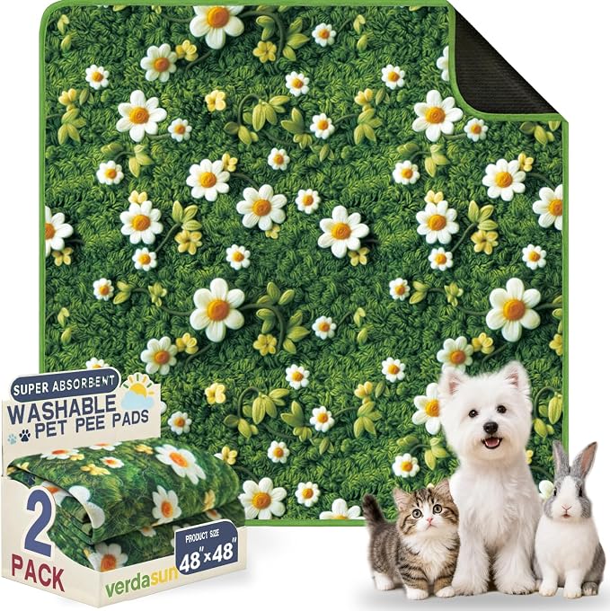 Washable Pee Pads for Dogs, Reusable Puppy Potty Training Pads, Ultra-Absorbent Thick Waterproof Leak-Proof Non-Slip Pads & Mat for Crate, Playpen, Floor, Whelping & Housebreaking , 2 Pack 48"x48"