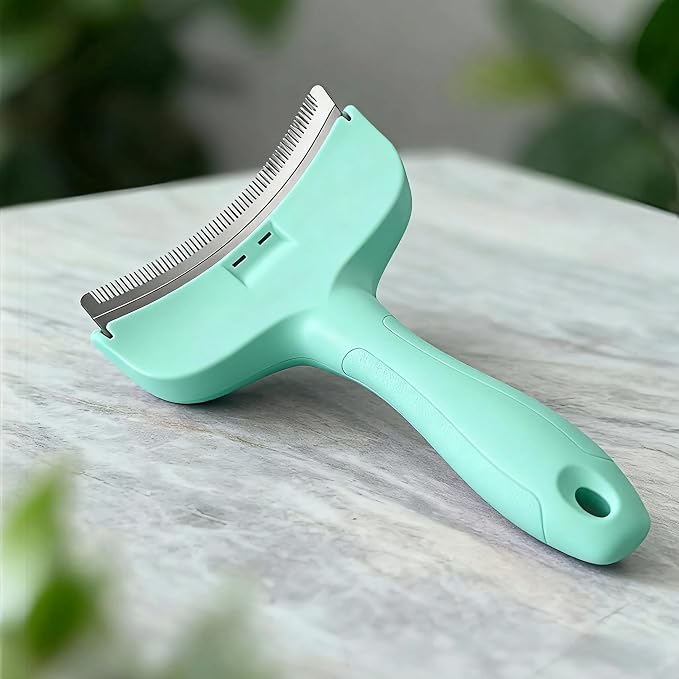 Green Small Deshedding Dog Brush, Compact V-Shape Dog Shedding Comb with Ergonomic Design Handle, Pet Lovers Gift for Tiny Breeds and Cats