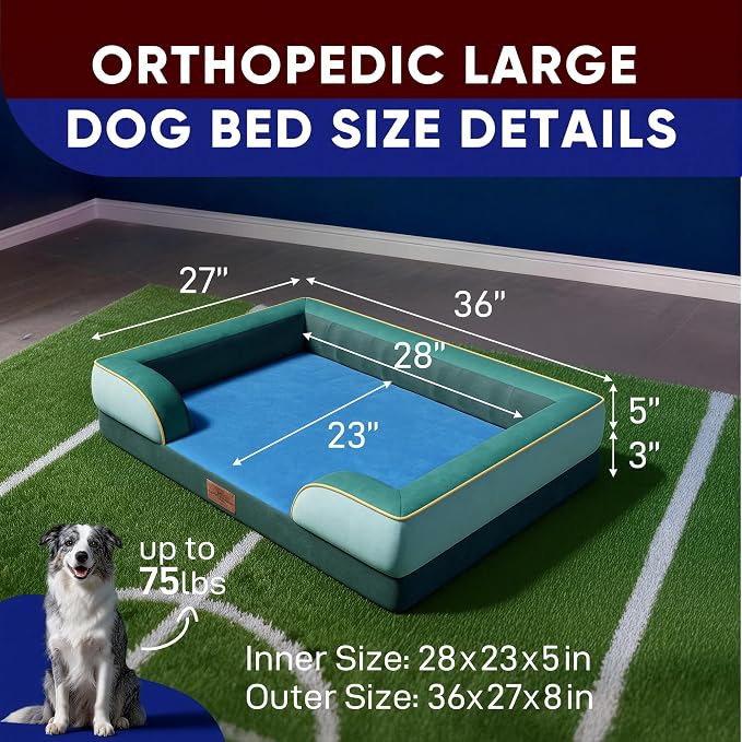 Comfort Expression Orthopedic Dog Beds for Large Sized Dog with Bolster | Waterproof Dog Couch Bed with Washable Cover & Non-Slip Bottom, Supportive Egg Crate Foam Large Pet Bed, 36x27 Inch