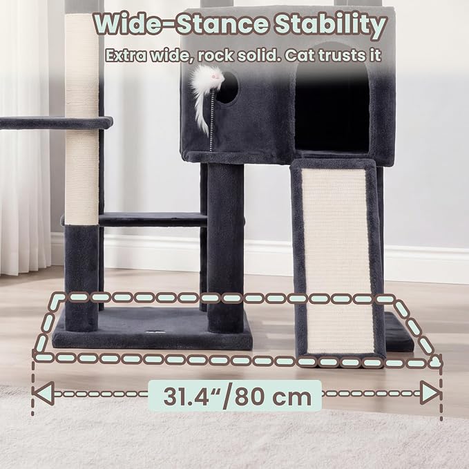 Cat Tree, Heavy Duty Cat Tower with Dual Platforms VCT002G | Oversized Diamond Condo for Large Cats, Sturdy Cat Furniture with Cozy Basket, Sisal Scratching Board & Posts, Smoky Gray
