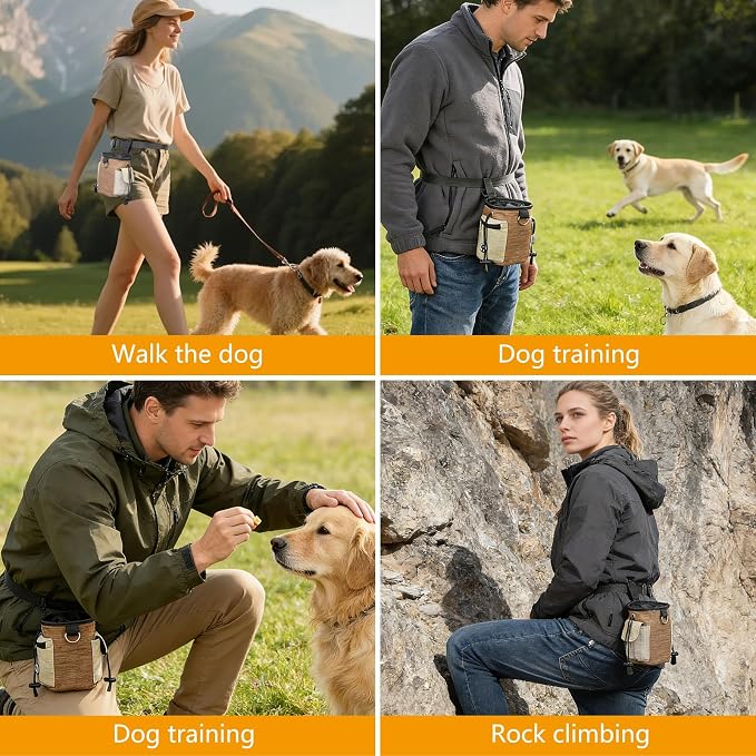 ondware Dog Treat Pouch with Waist Belt, Clicker & Poop Bags | Waterproof oxford fabric, drawstring closure, 3.6-cup capacity, adjustable 22.6–40.4 in belt, for training and walks