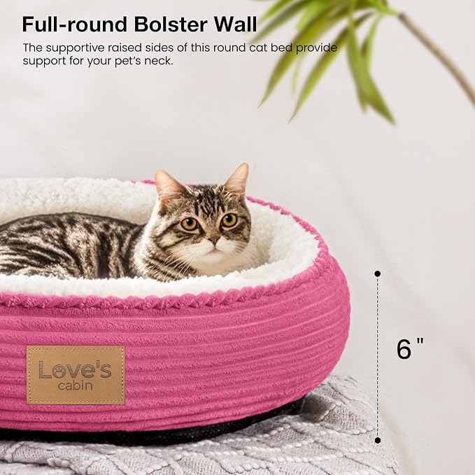 Love's cabin Round Donut Cat and Dog Cushion Bed, 20in Pet Bed for Cats or Small Dogs, Anti-Slip & Water-Resistant Bottom, Super Soft Durable Fabric Pet beds, Washable Luxury Bed Hot Pink