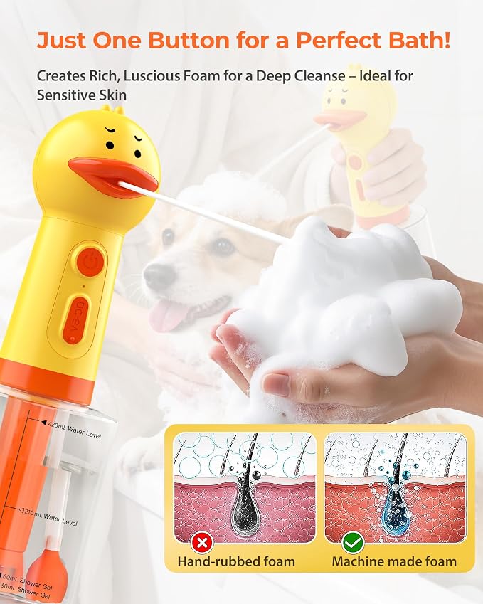 Electric Dog Shampoo Dispenser with Auto Mixing, 500ml Dog Shampoo Foamer & Soap Sprayer, Rechargeable Pet Shampoo Dispenser for Dogs & Cats, Waterproof Dog Bath Foam Machine