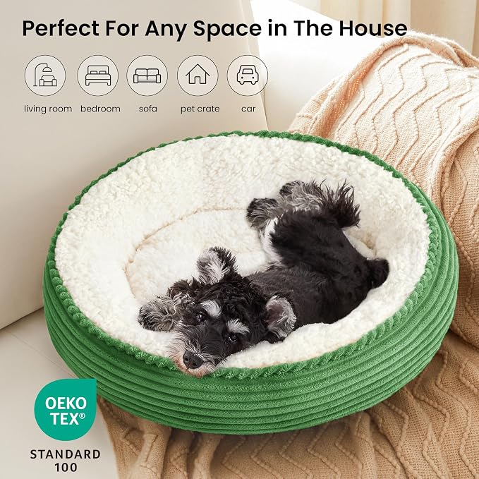 Love's cabin Round Donut Cat and Dog Cushion Bed, 24in Pet Bed for Small or Medium Dogs, Anti-Slip & Water-Resistant Bottom, Soft Durable Fabric Pet Beds, Washable Calming Cat Bed Light Green
