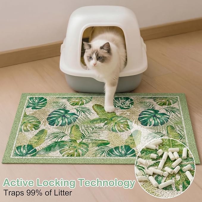 Glittme Cat Litter Mat with Non-Slip Bottom Litter Box Mat 33"X22" Litter Trapping Mat Easy to Clean Washable Cat Food Mat for Kitty,L