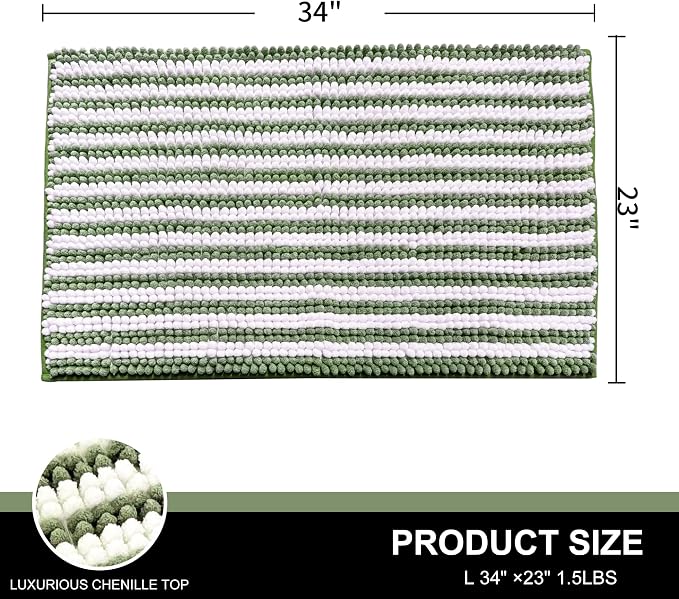 Dog Door Mat for Muddy Paws - Absorbent Quick-Dry Non-Slip Washable Chenille Pet Rug, Indoor Entryway Mat for Front Door & Crate (Green, 34" L*23" W)