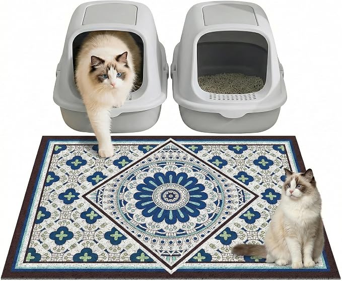 Extra Large Cat Litter Mat 30"x24",Heavy-Duty Litter Rug Catcher with Deep Textured Surface,Non-Slip Kitty Litter Mat Waterproof & Easy Clean, Ideal for Multiple Cats