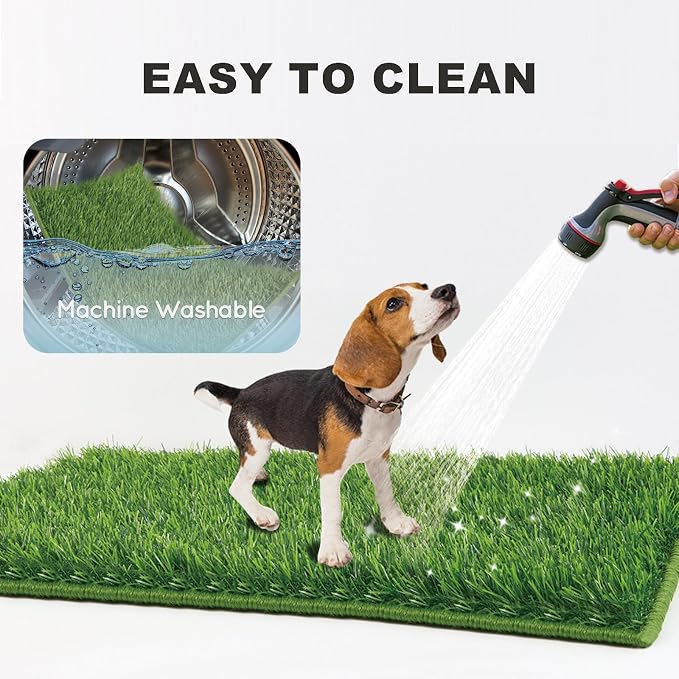 HQ4US 4LEGS Dog Grass Pad with Tray Medium 31”×21”, Dog Litter Box with Odor Free Artificial Grass Pee Pads for Dogs Potty Tray with Hemmed Edge, Realistic for Indoor Balcony