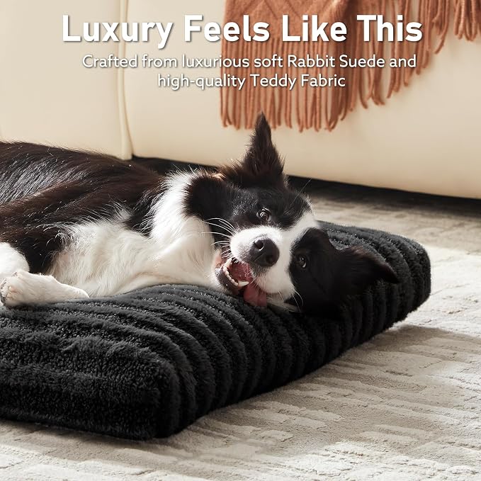 FURTIME Washable Dog Bed Large Sized Dogs, Deluxe Medium Dog Crate Beds | Comfy Fluffy Kennel Pad Anti-Slip Pet Sleeping Mat, Machine Washable Dogs Pillow, 35"x23"x3.5", Black