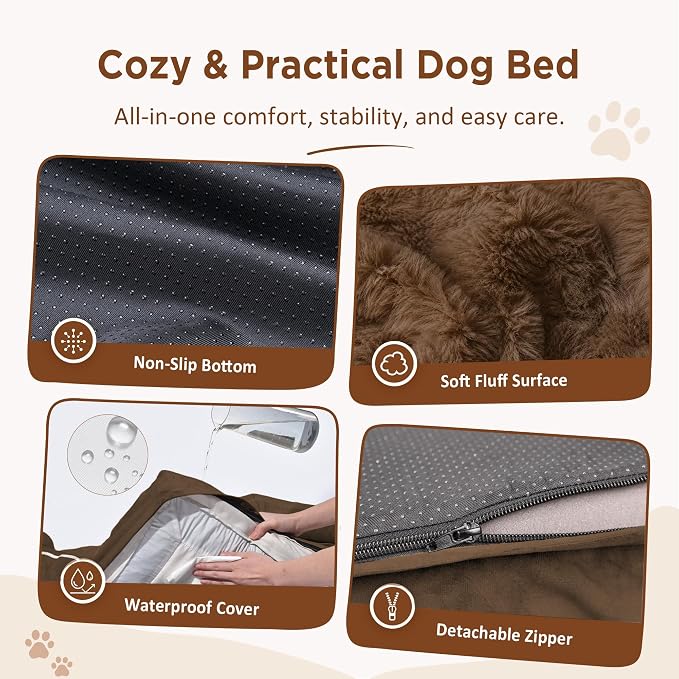 Comfort Expression Orthopedic Dog Beds for Large Sized Dog with Bolster | Waterproof Dog Couch Bed with Washable Cover & Non-Slip Bottom, Supportive Egg Crate Foam Large Pet Bed, 36x27 Inch