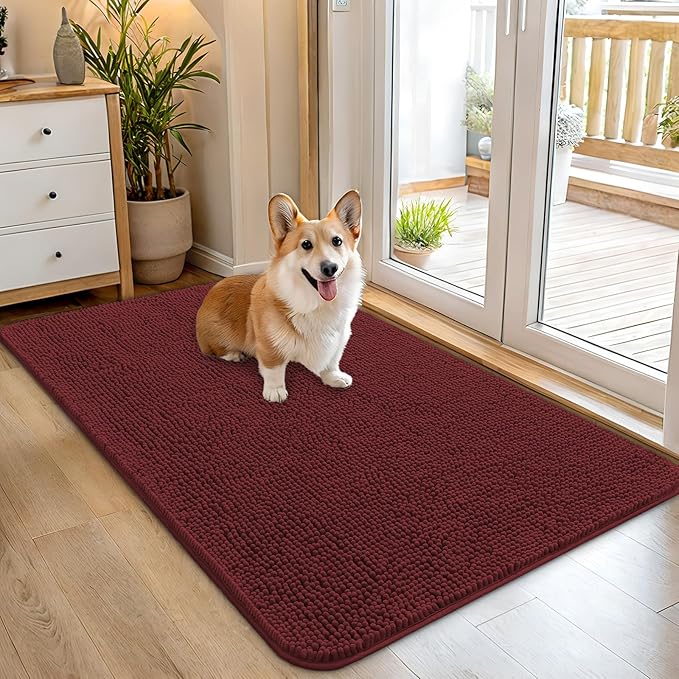 OLANLY Dog Door Mat for Muddy Paws 45x27, Super Absorbent Chenille Mud Mat | Caramel Russet, Absorbs Moisture and Dirt, Non-Slip Machine Washable Doormat, Quick-Dry Indoor Entryway Floor Carpet for Dogs