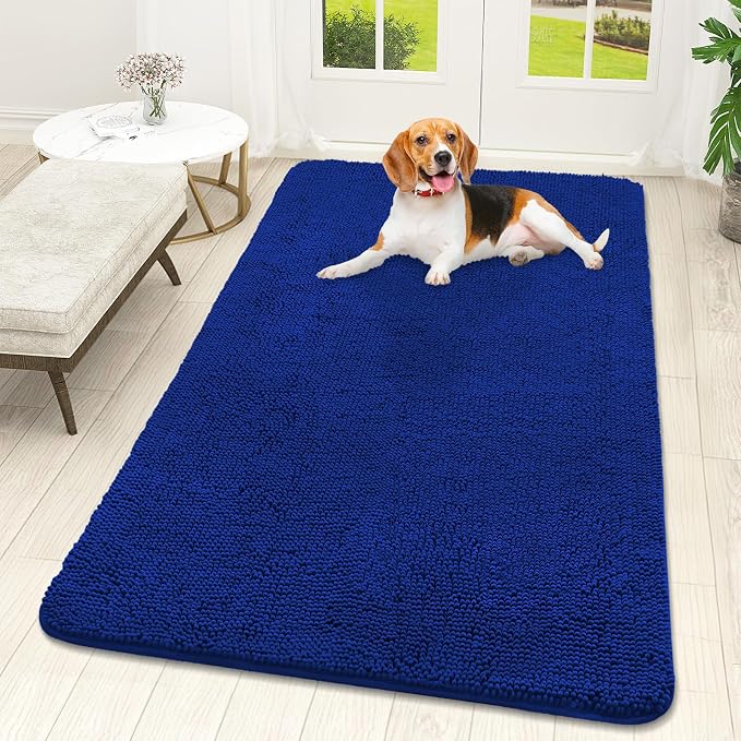 OLANLY Dog Door Mat for Muddy Paws 59x32, Super Absorbent Chenille Mud Mat | Royal Blue, Absorbs Moisture and Dirt, Non-Slip Machine Washable Doormat, Quick-Drying Indoor Entryway Floor Carpet for Dogs