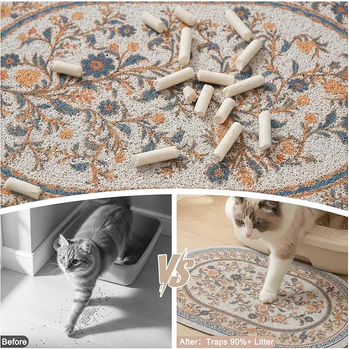 Bienbee Cat Litter Mat, 24" x 15" Dense Trapping Mesh for Litter Boxes | Litter Box Mat with PVC Mesh, Waterproof &Urineproof, Non-Slip Grip, Soft On Kitty Paws and Easy to Clean to Protect Floor