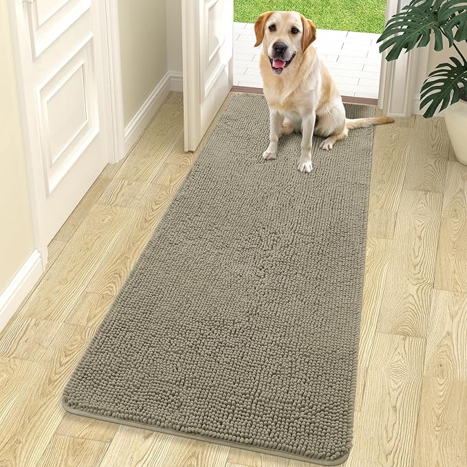 OLANLY Dog Door Mat for Muddy Paws 70x24, Super Absorbent Chenille Mud Mat | Warm Taupe, Absorbs Moisture and Dirt, Non-Slip Machine Washable Doormat, Quick-Drying Indoor Entryway Floor Carpet for Dogs