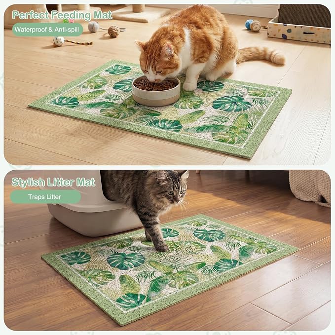 Glittme Cat Litter Mat with Non-Slip Bottom Litter Box Mat 33"X22" Litter Trapping Mat Easy to Clean Washable Cat Food Mat for Kitty,L