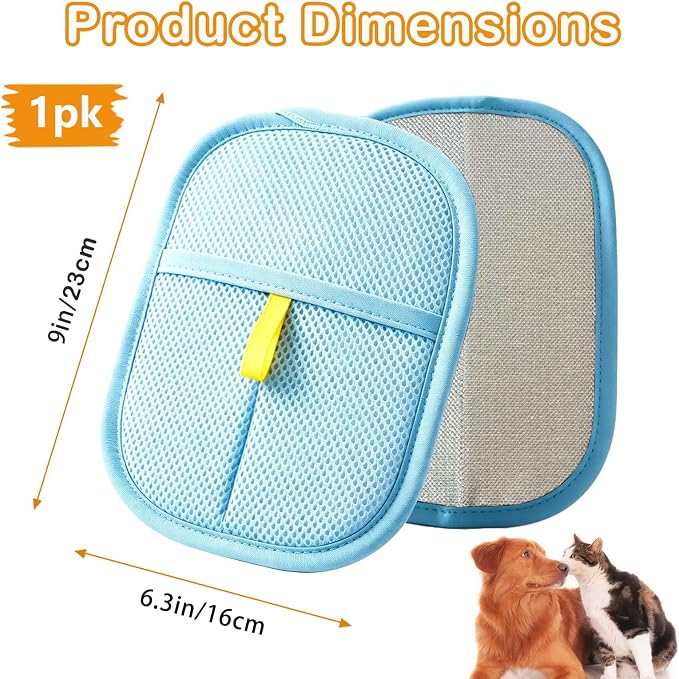 Thickened Pet Hair Removal Glove for Fabric Surfaces, Blue | Easy-On 2-Finger Design; Secure Stay-Put Fit; Easy Hair Pickup; Reusable Design; Sofas, Beds, Carpets, Pet Beds and Car Seats